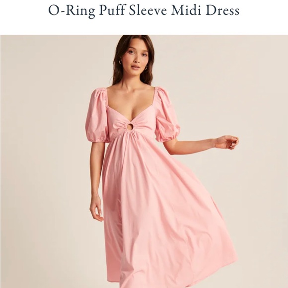 O Ring Puff Sleeve Midi Dress - Picture 1 of 7